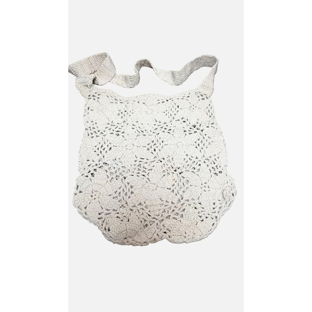 Handmade Women's Hippie Boho Beige‎ Crochet Shoulder Bag Size M